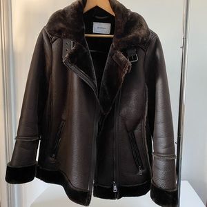 Stradavarius Faux Leather Aviator Shearling Jacket